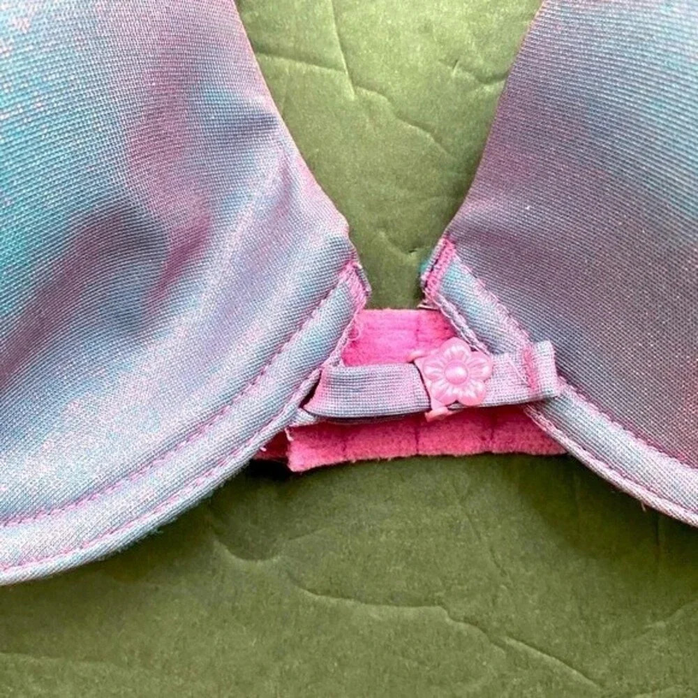 Lily Of France Vintage Push Up Underwire Bra -Lilac Metallic Sparkle Size 36B
